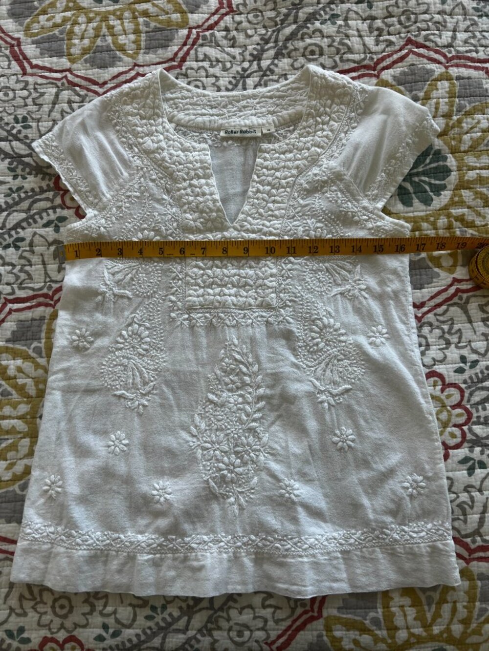 Roller Rabbit Faith Top-Embroidered White Cotton Top Size XS - Picture 5 of 8